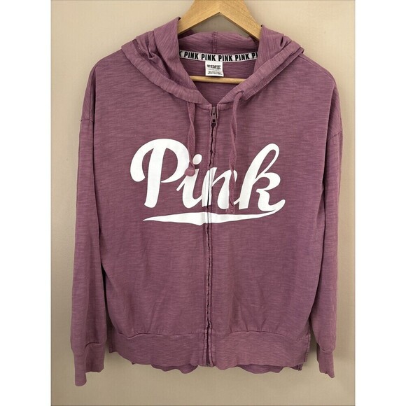 Victoria's Secret Tops - Victoria’s Secret Pink Women’s Small Purple Lightweight Zip Up Hoodie Logo